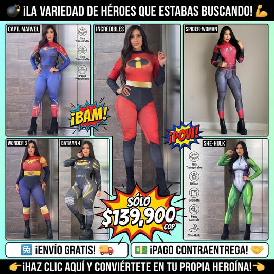 ENTERIZO SUPER HERORES MUJER HALLOWEN